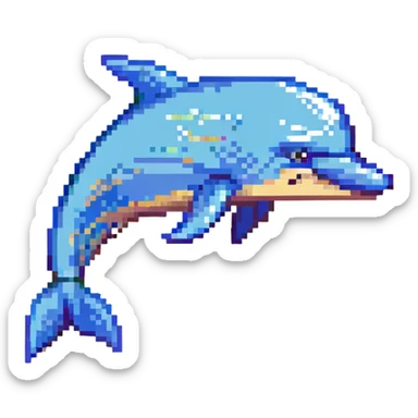 sad dolphin, pixel art style sticker