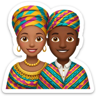 African parents in colorful patterned African attires, smiling, emoji style sticker
