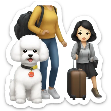 A cute korean style bichon frise with a dark-haired Asian woman at the airport  sticker