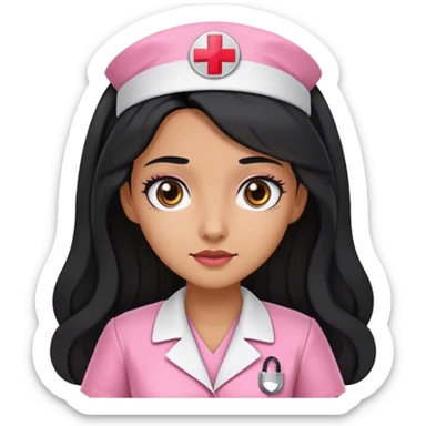 nurse dress pink with black long hair and black eyes sticker