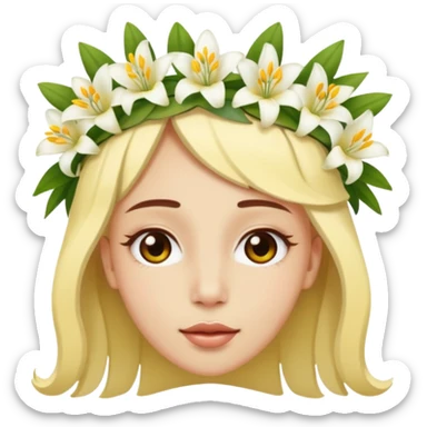 Emoji Face upside down 🙃, with a flower crown on his head, a crown of small white and yellow lilies sticker