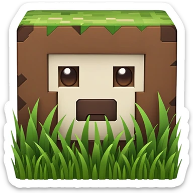 Minecraft grass block, square shape, brown and green, smooth sticker