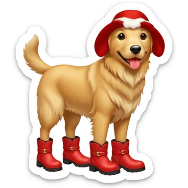  golden retriever with 6 legs and red boots sticker