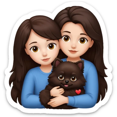 Garota de pele branca com cabelo e olhos cor de chocolate abraçando um lulu da pomerania preto  sticker