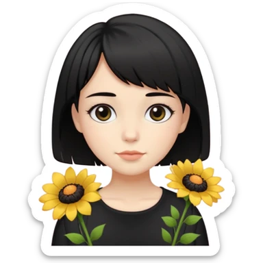 a pretty bratz fair girl with short black shaggy hair with a tall boy and flowers wearing black sticker
