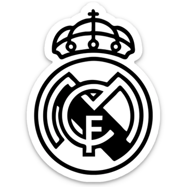 Real Madrid emblem, minimal outline style, white and gold, no text, outlined icon sticker
