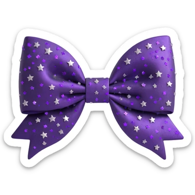 gothic style 3D emoji bow, black with deep purple sparkles, silver stars, dramatic and elegant sticker