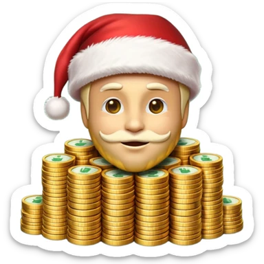 A confident rich emoji face wearing a Santa hat, money stacks, casino vibe, New Year theme, premium 3D emoji style, sharp details, no text, isolated on transparent background sticker
