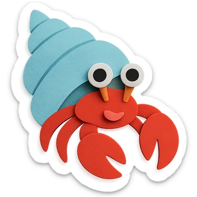 colorful and playful hermit crab in paper-craft style sticker