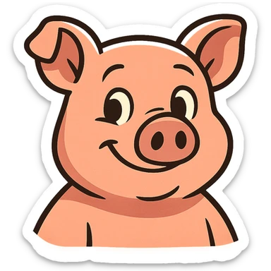 cute app icon featuring a friendly and inviting pig, simple and memorable design, suitable for an animal study application sticker