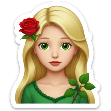 Girl profile picture with long blonde hair and green eyes and a flower in her hair sticker