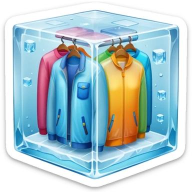 mixed closet inside a large ice cube sticker