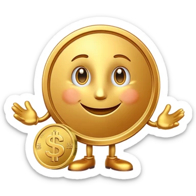 penny coin mascot with a cute face, money savvy, financial advisor character with dollar sign eyes sticker