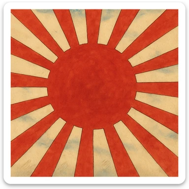 Japanese empire flag, red sun with rays, ghibli style sticker