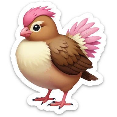 pidgey, small brown bird, cream face and belly, pink feet, short beak, facing left sticker