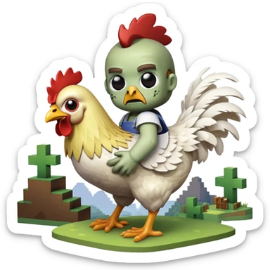 baby zombie riding a chicken, minecraft chicken jockey sticker