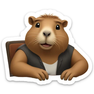 Capybara and Asian man playing poker on a concrete slab sticker