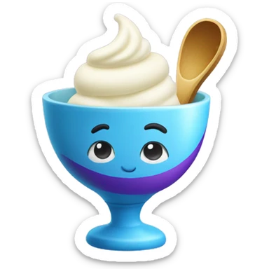 Vanilla Ice Cream in a Blue Cup with a Purple Spoon  sticker