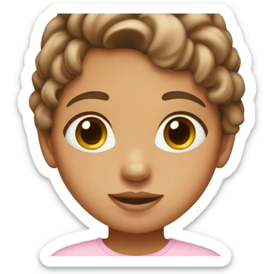 Girl with tan skin brown hair brown eyes and wearing a baby pink shirt  sticker