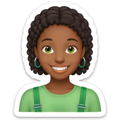 black girl with green braces on her teeth smiling sticker