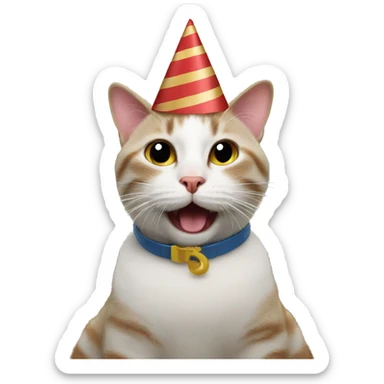 cat wearing a birthday hat on a boat sticker
