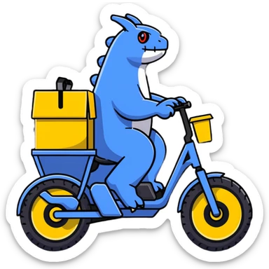 Robust Chinese Monster e-bike for food delivery with insulated food box, chunky tires, large battery sticker