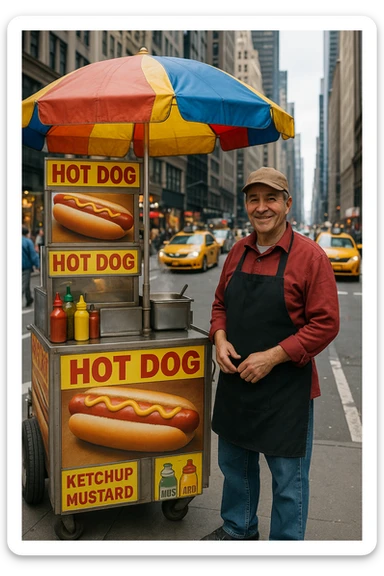 hotdog seller in New York with cart sticker