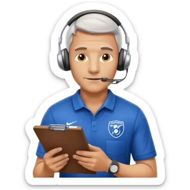 Soccer coach giving instructions on field, stadium lights, cinematic, realistic ⚽📋 sticker