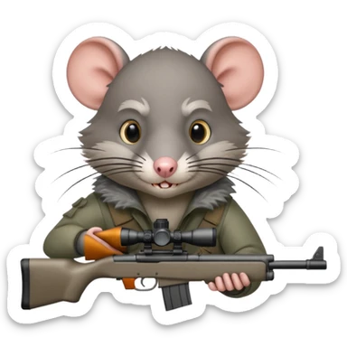 a feral, rabid, rat aiming down a sniper rifle sticker