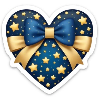heart with a night sky, gold bow with heart pattern on the bow, apple emoji style sticker