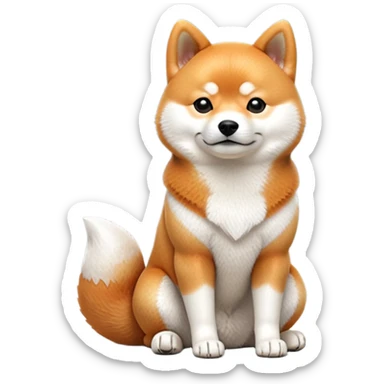 cinematic-[shiba inu]-realistic-full-body-sitting-emoji,-tail-resting-loosely-beside-its-paws,-head-tilted-dramatically, -fluffy-[orange white]-fur,-simplified-yet-realistic-focused-features,-highly-detailed,-glowing-with-an-almost-sarcastic-glow sticker