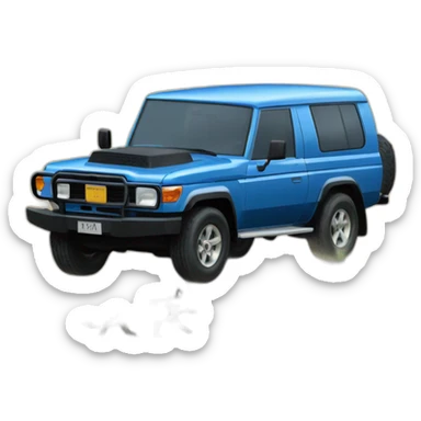 Fox driving a blue toyota landcruiser HZJ78 sticker