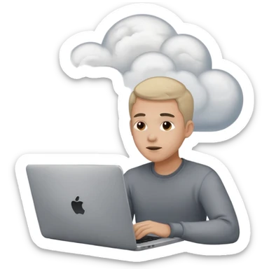 man overwhelmed by data, sitting at laptop, smoke coming from head sticker