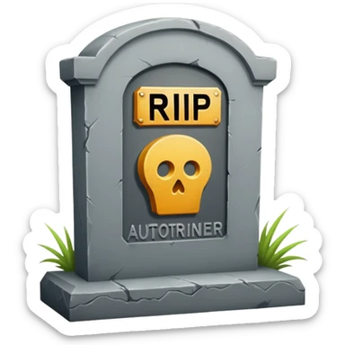 RIP tombstone with label "RIP AutoTrainer" sticker
