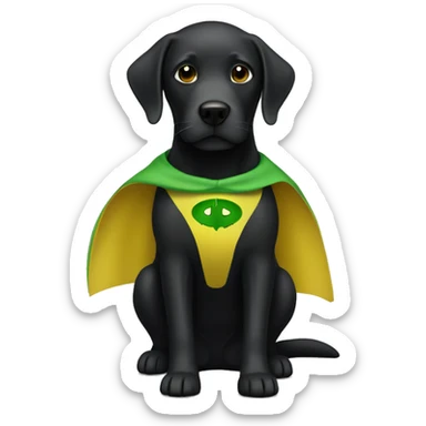 black lab with green yellow superhero cape sticker