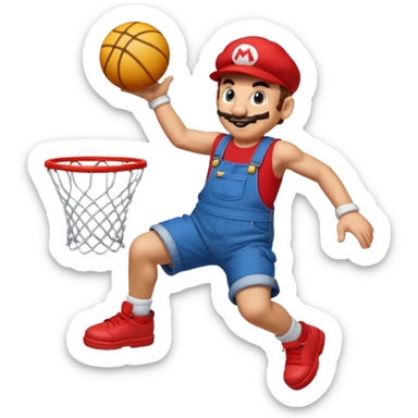 Mario from Smash Bros performing a powerful slam dunk, emoji style sticker