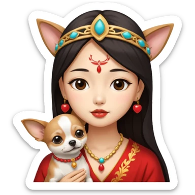Asian priestess kissing a cute chihuahua sticker