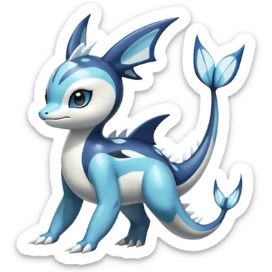 Black and white smooth glossy soft hot Meloetta-Dialga-Orca-Primarina-Vaporeon-Pokémon-Fakémon-fusion-hybrid-creature (full body), 4-legged,  sticker