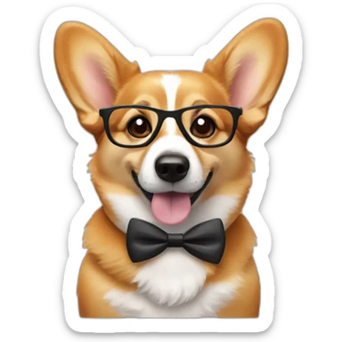 Corgi with glasses and a bowtie sticker
