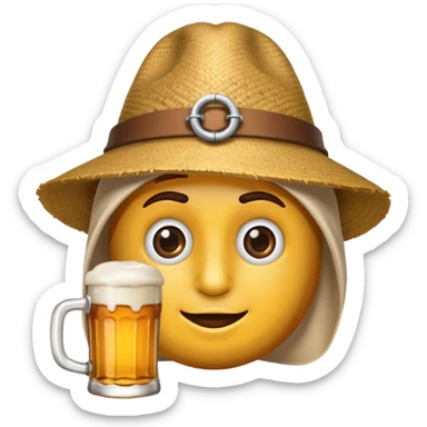 Erstelle das WhatsApp Emoji "zwinkerndes Gesicht" mit Bierkrug und Hut sticker