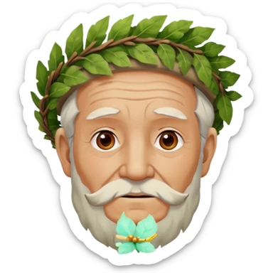 an old man wearing a large leaf wreath sticker