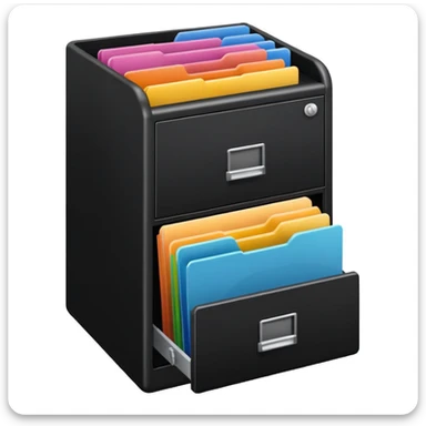 black filing cabinet with colorful folders sticker
