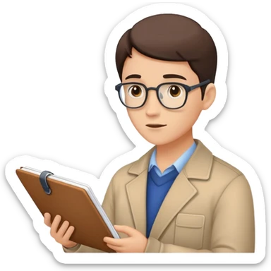 Person with attentive expression, notebook in hand, listening to lecture sticker