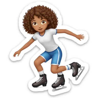 Chica de tono de piel café pelo rizado marrón ojos marrones, patinando en línea  sticker