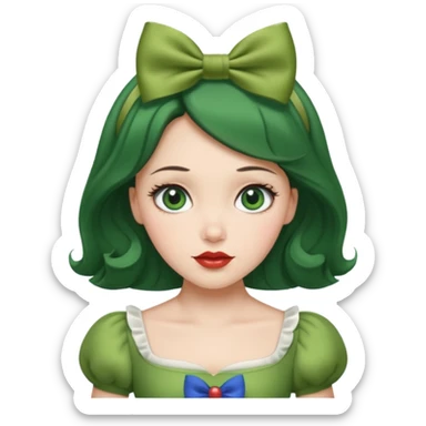 snow white with green dress hair bow and green eyes sticker