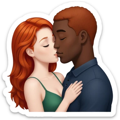 Redhead woman kissing black man sticker
