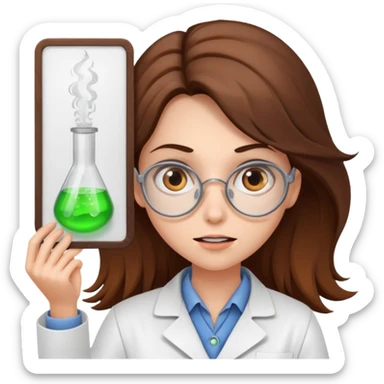 Crazy Girl mad scientist with long brown hair holding large blank sign sticker