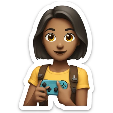 With brunette girl with a Nintendo switch controller sticker