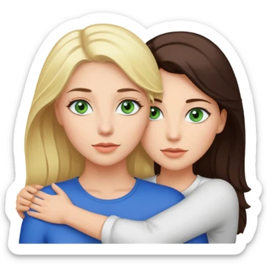 Blondynka z zielonymi oczami przytulająca się do brunetki z niebieskimi oczami sticker