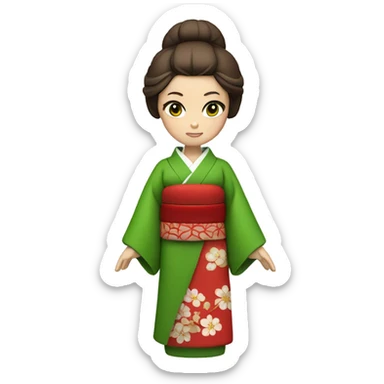 Geisha with red kimono. Intense green eyes and brown hair  sticker
